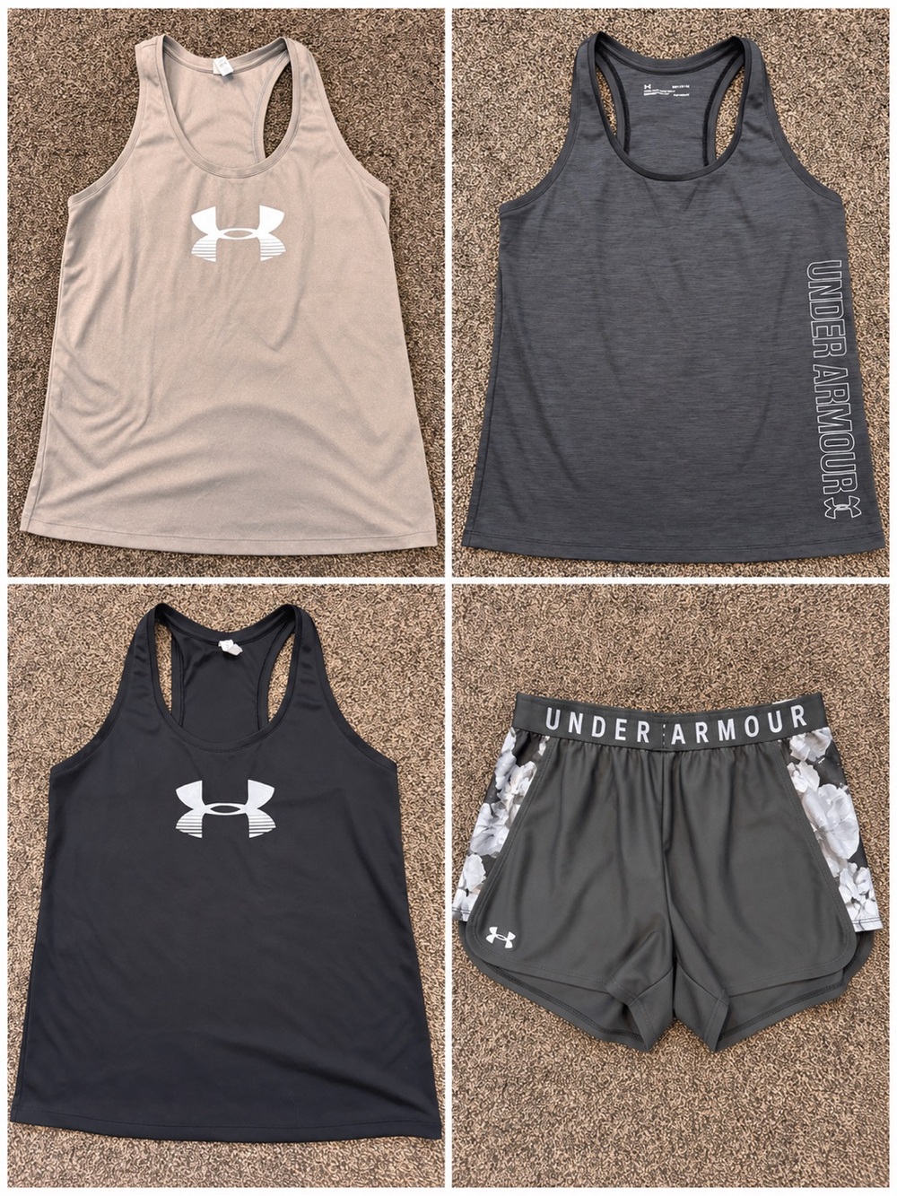Under Armour 4 Piece Woman 3Tank Tops/1Shorts Black and Grays Size Medium